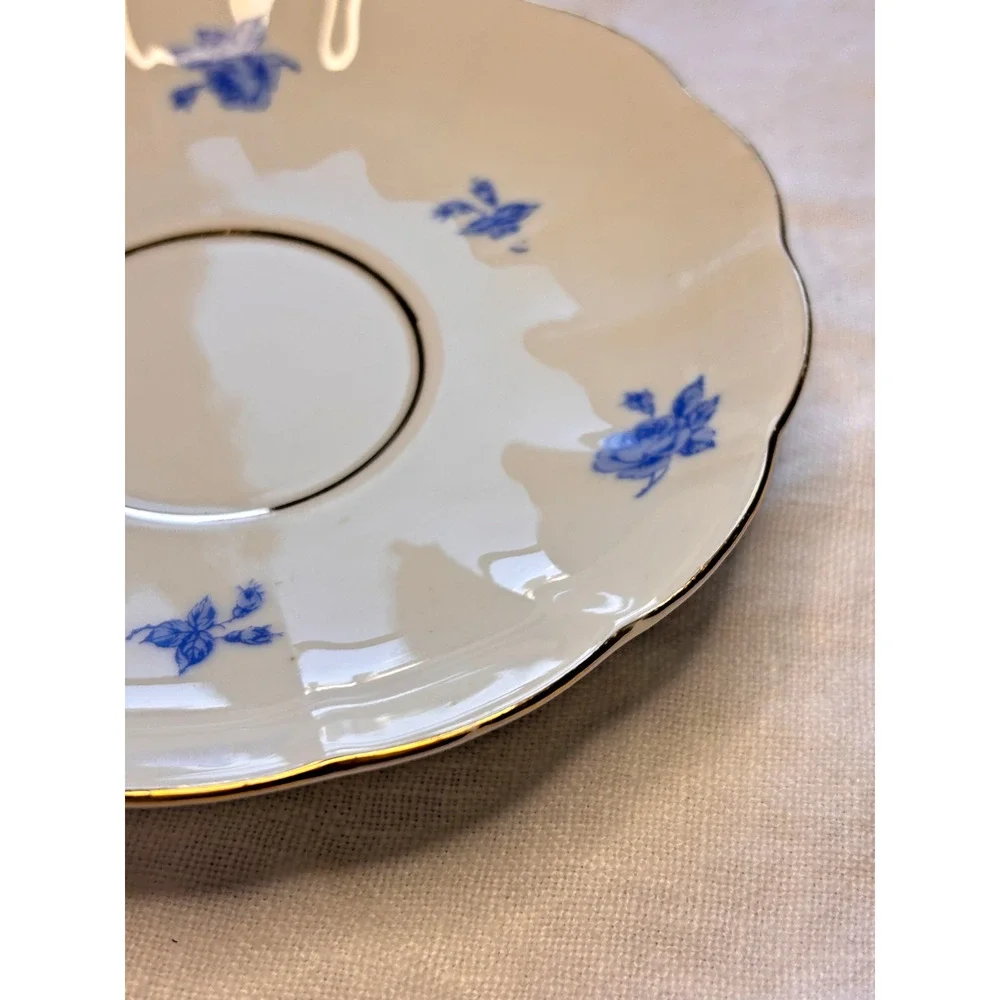 Arabia Finland Blue Rose Saucer Vintage Ivory Gold Rim China 1949-1970